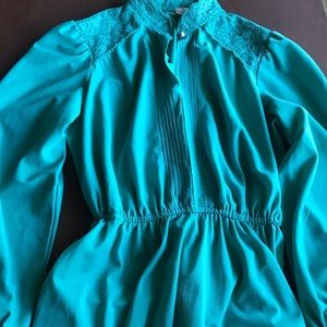 70s Vintage Jane Baar Teal Dress S M